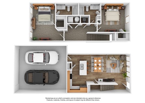 Floor plan for 2 beds, 2 baths, 1182 sqft